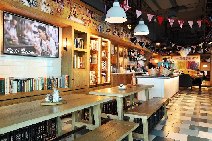 Recipease, Notting Hill Benches and industrial lights by Martin Brudnizki Design Studio