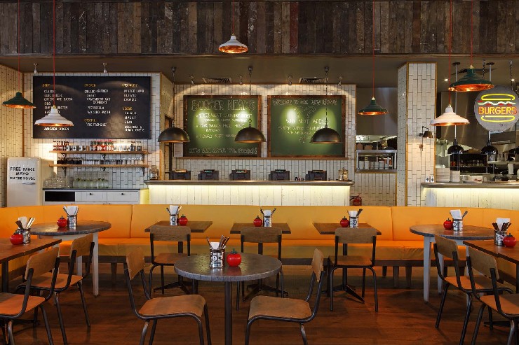 Gourmet Burger Kitchen, Stratford Dining Area by Martin Brudnizki Design Studio