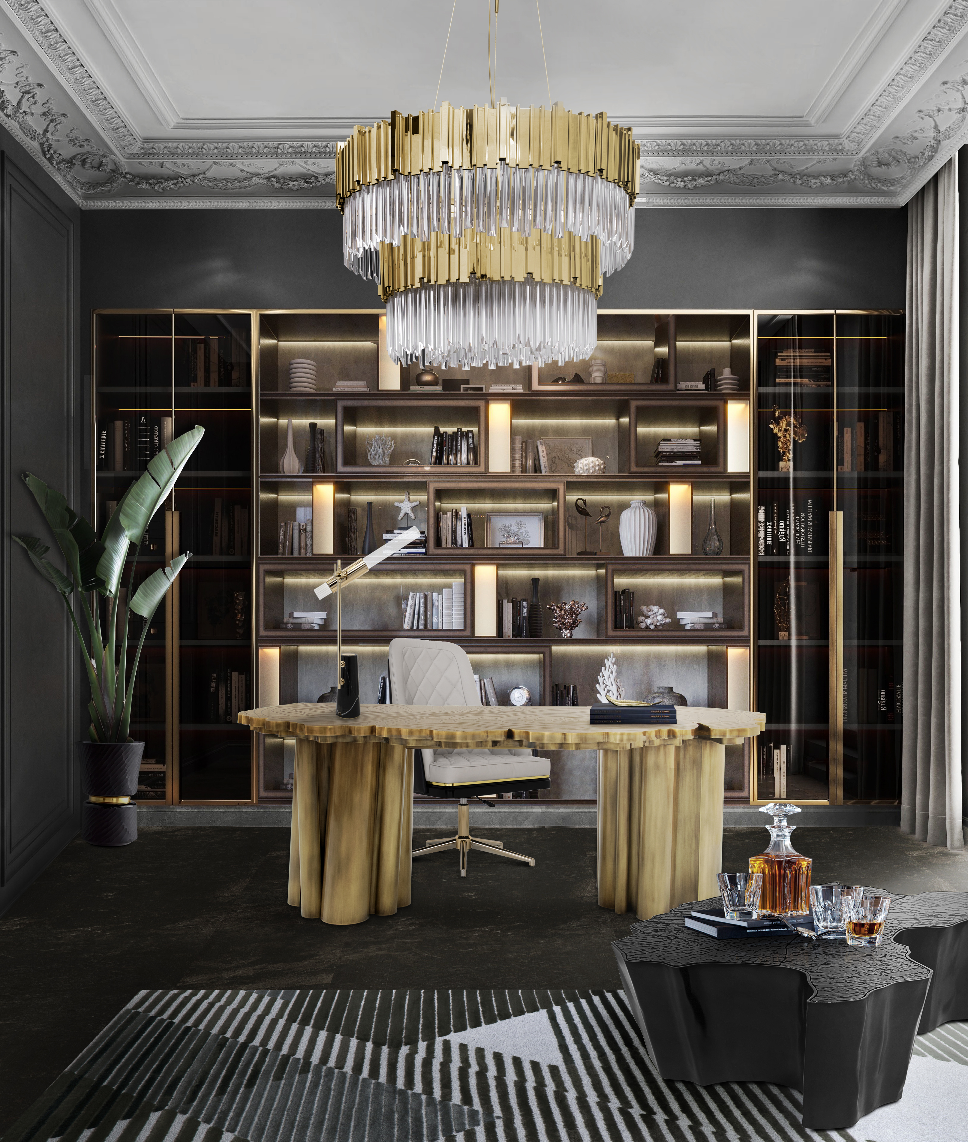 Luxurious Office With Statement Golden Tableen