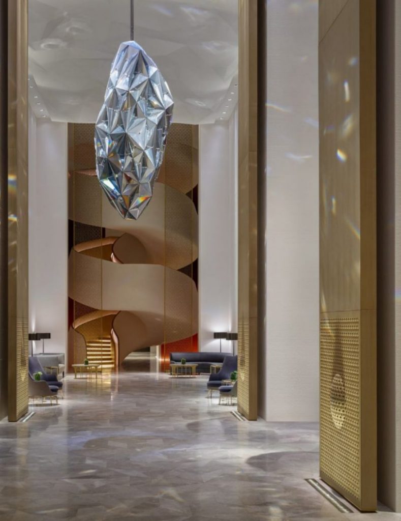 Yabu Pushelberg 5 star hotel in kuwait entryway suspension lamp