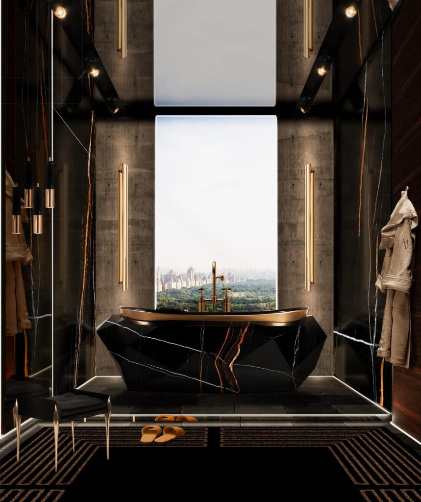 Bedroom and Bathroom: On-Suite Inspirations Black Luxurious Bathtub
