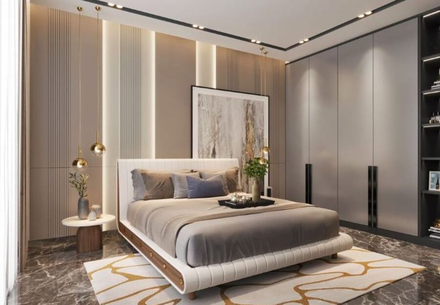 Modern bedroom with cell crug