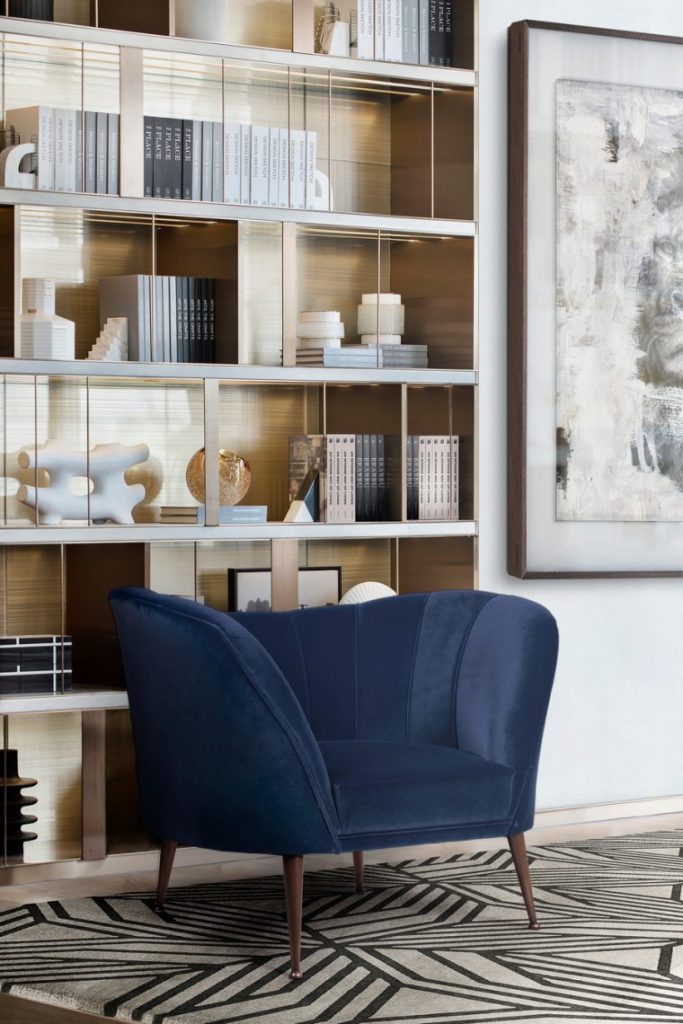 dark blue armchair