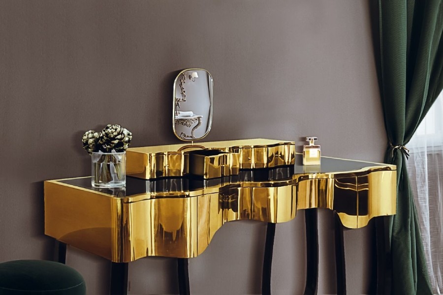 Unique Looks To Upgrade Your Bathroom Decor: Gold Dressing Table