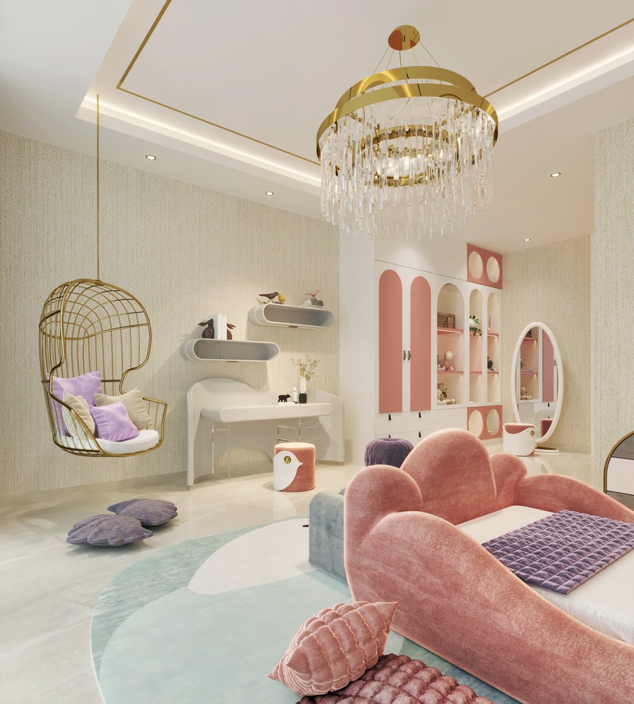 luxury bedroom pink velvet bed kids room