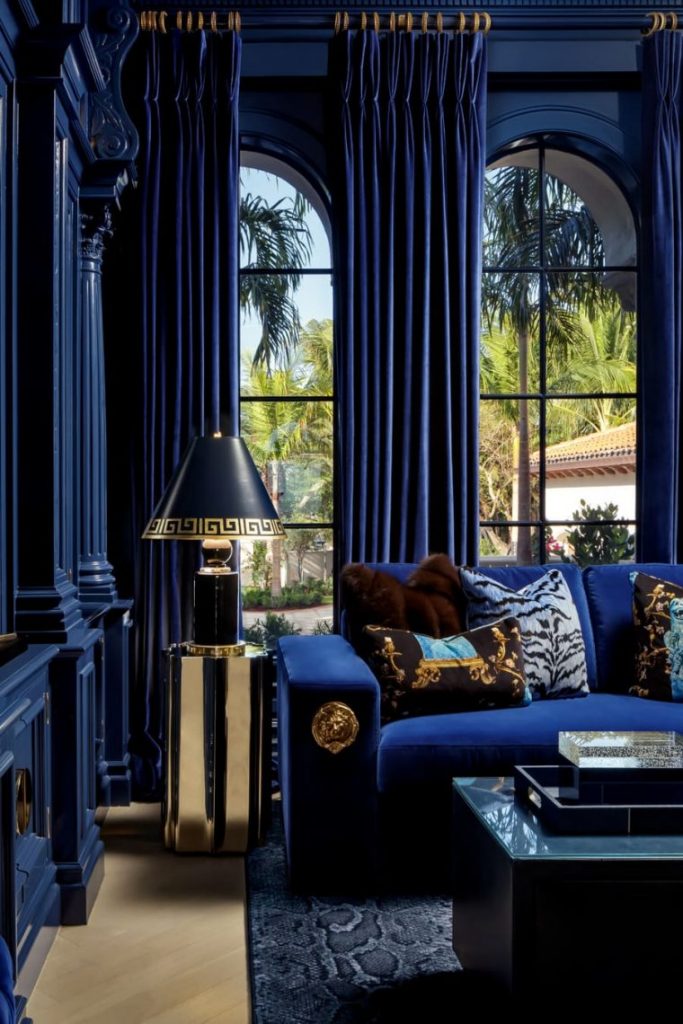 Full Dark Blue Living Room By Lori Morris