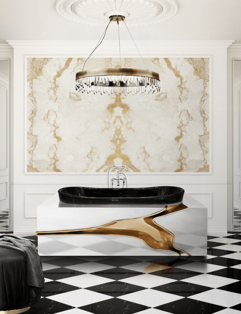 MARBLE AND GOLD POLISHED BRASS BATHTUB