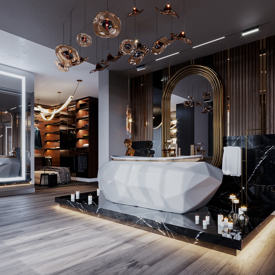 high gloss black varnish, WHITE BATHTUB