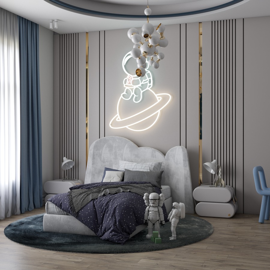 grey kids room astronaut thematic