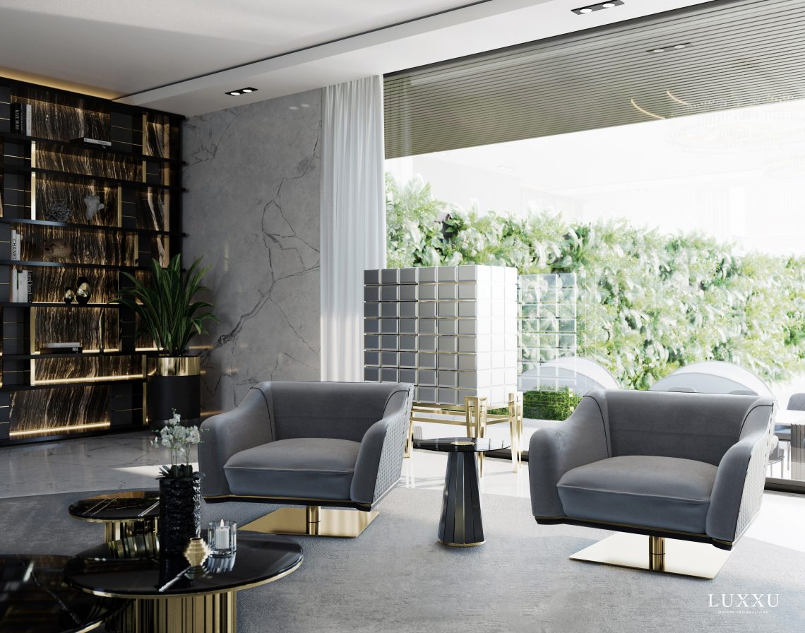 Living Room Corner With Blue Armchairs