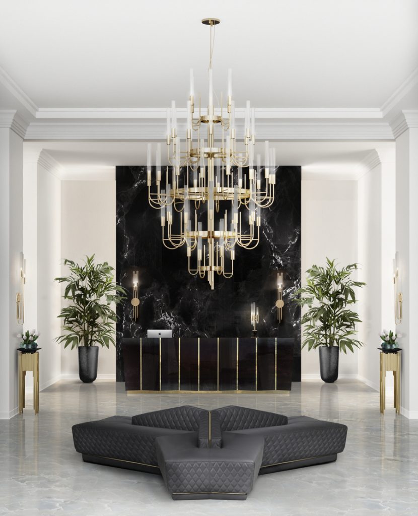 entryway with luxurious chandelier