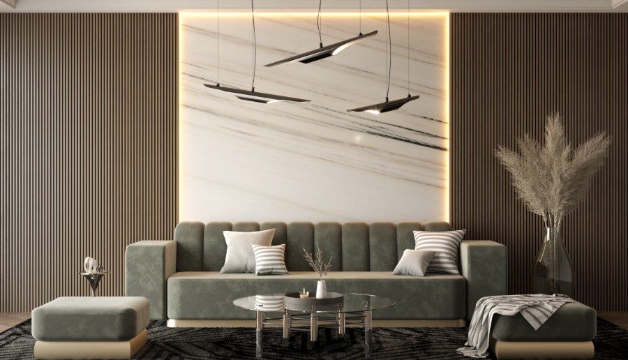 Living Room With Feature Suspension Lamp