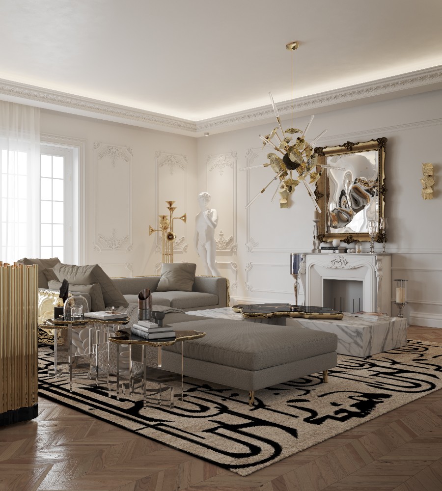 Exquisite Living Room Design With Gold Details