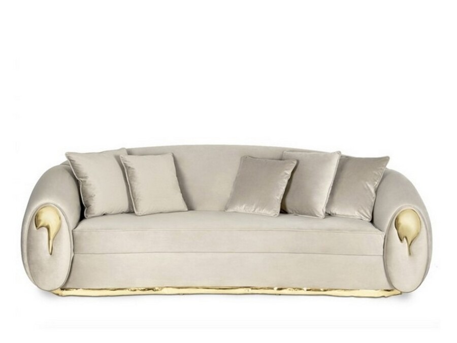 SOLEIL SOFA comfort Polished brass, Leather, Brass Patina