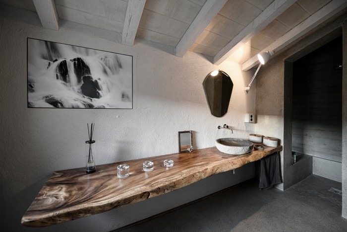 wooden table washbasin by Andrea Sensoli