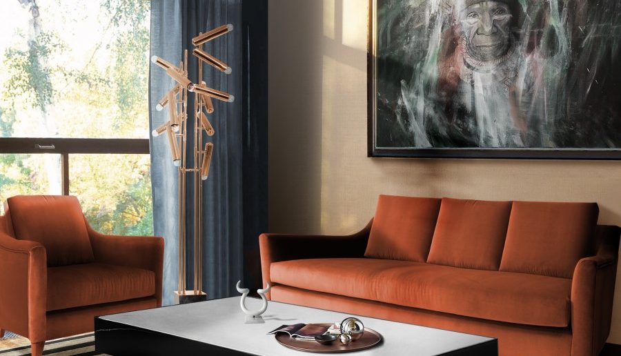 Living Room Design With Orange Sofa By Brabbu