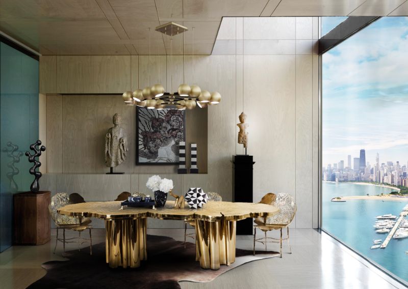Marvelous Dining Room With Gold Dining Table