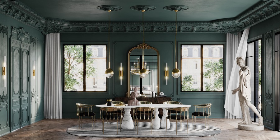 Modern dinign room marble table luxurious chandelier