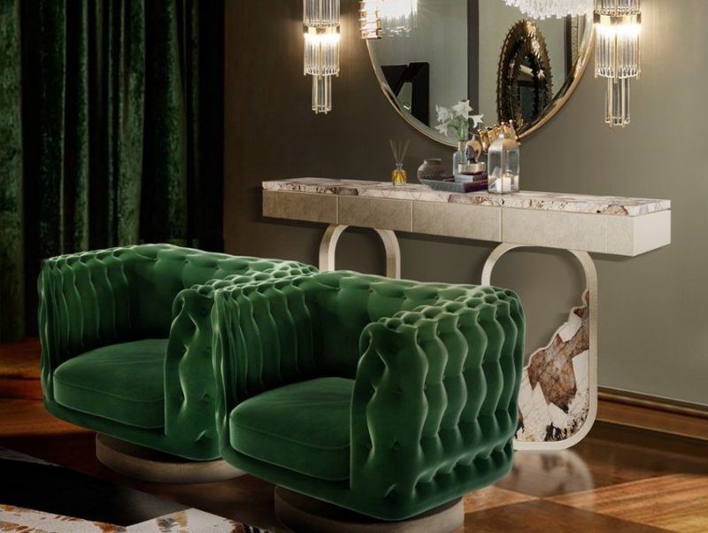 Living Room Design Featuring Dark Green Ancud Armchair