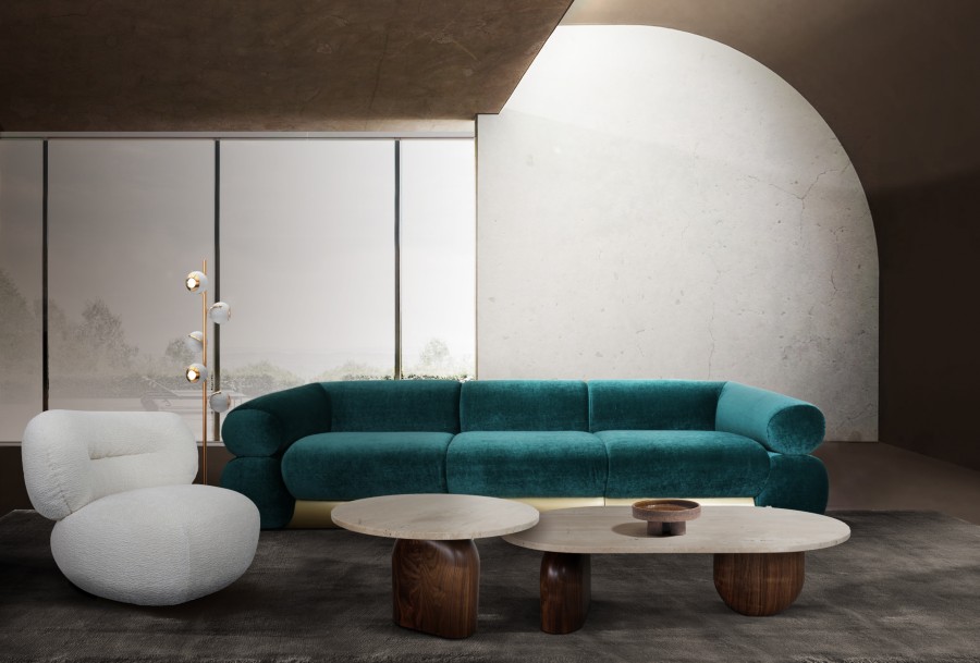Blue Sofa Mid Century Living Room