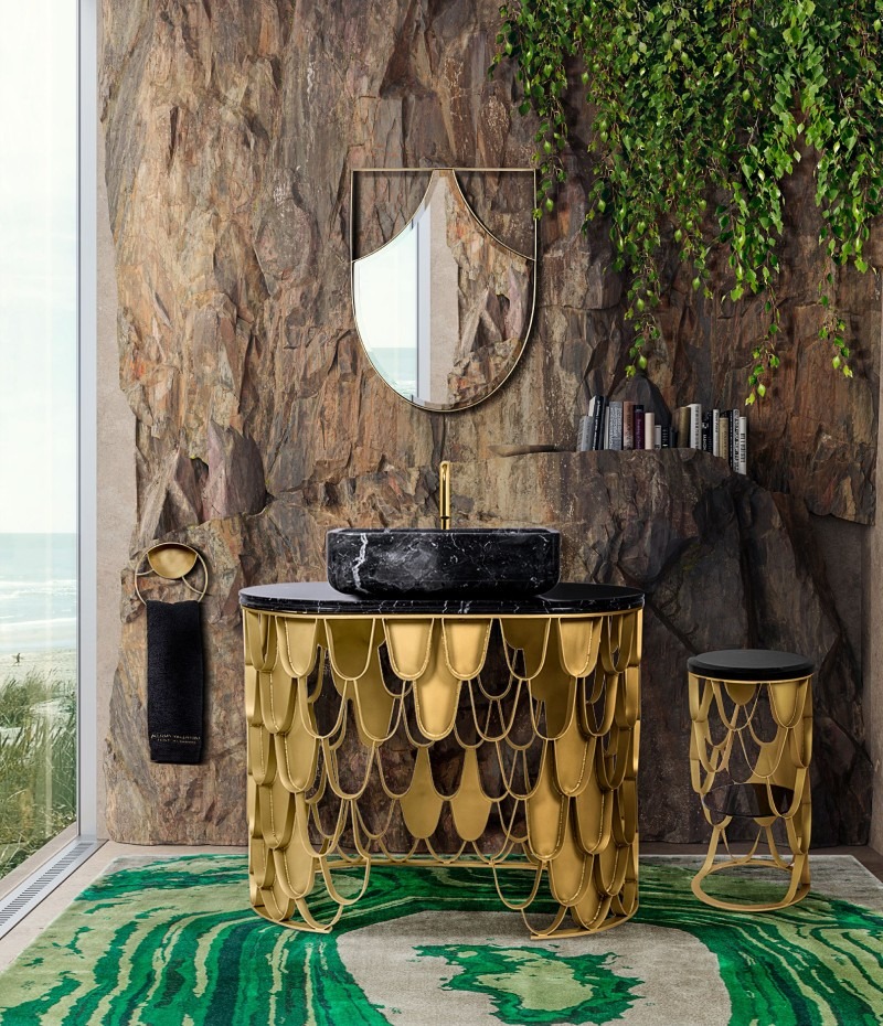 Maison Valentin'a black and gold bathroom black vesssel sink
