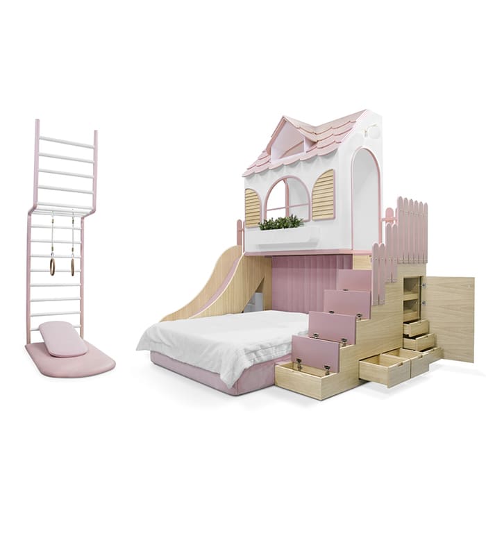 pink and white doll house magical furniture