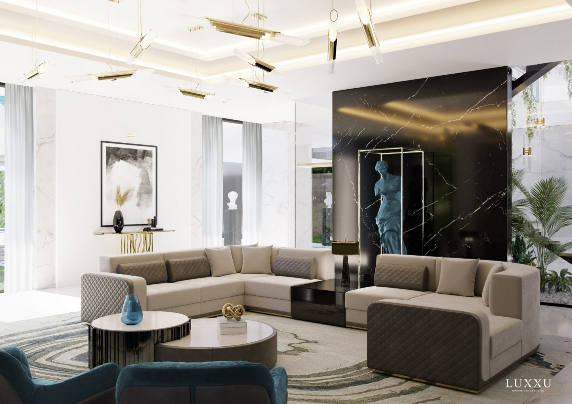 Living Room Design With Blue Accents