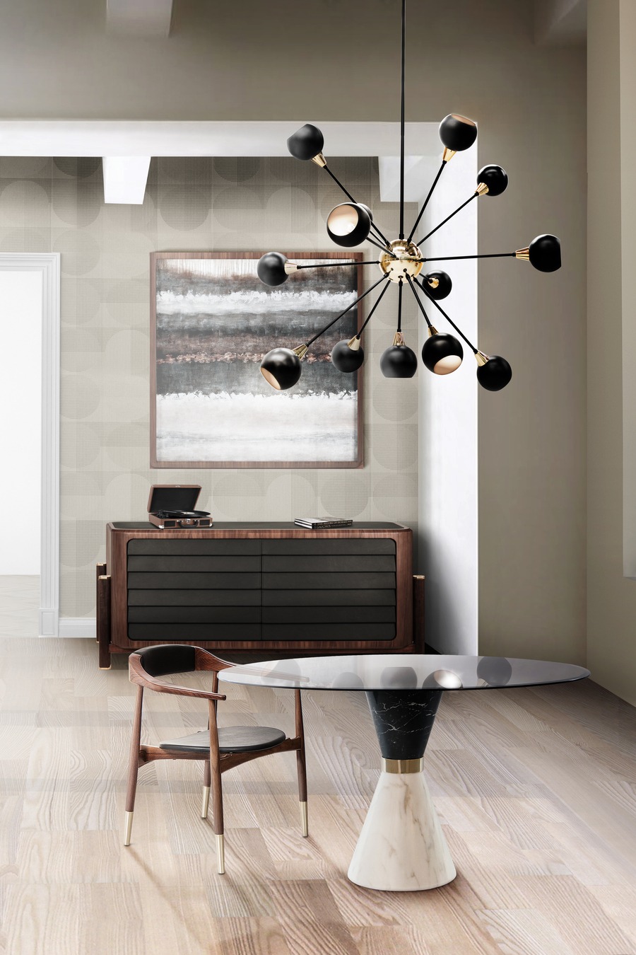 black modern and elegant dining room suspension lamp
