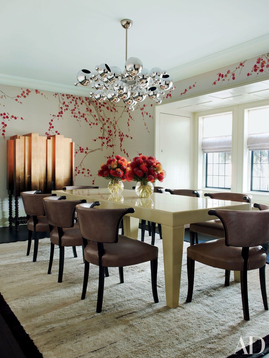 red and beige cream white dining room