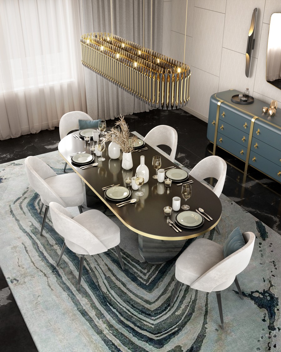 six people table luxurious dining room