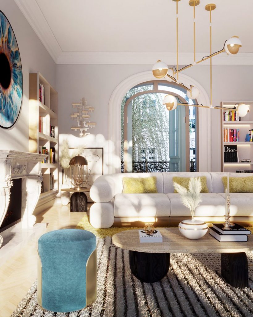 Mid Century Modern Living Room With A Pop Of Blue