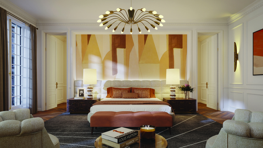 art deco mid century inspired bedroom terracota color pallette