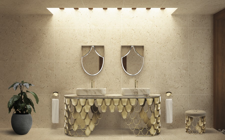 gold and beige bathroom