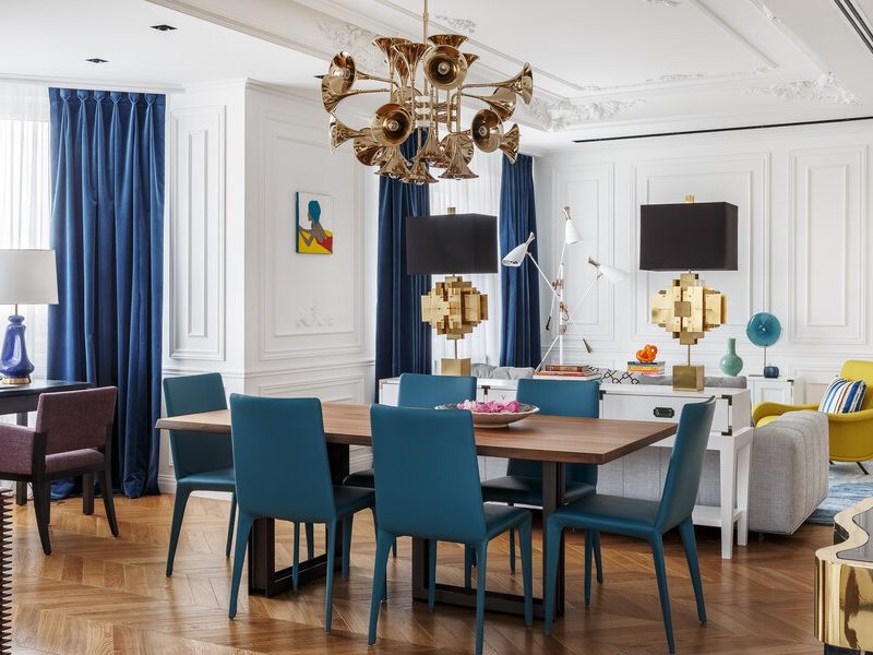 modern dining room blue chairs