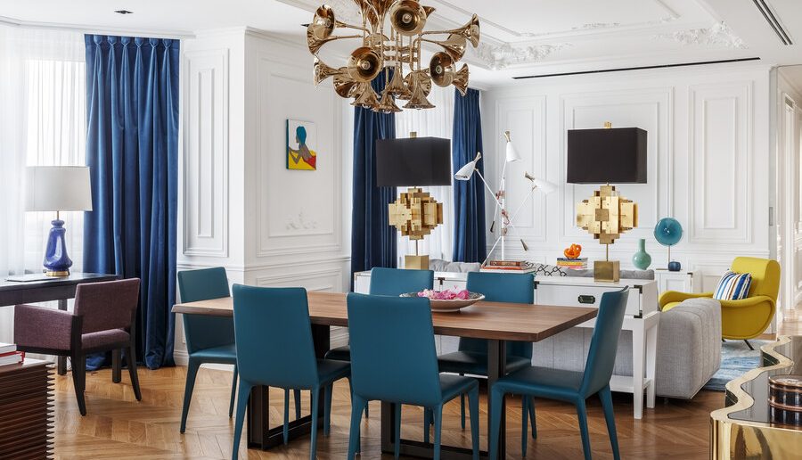 modern dining room blue chairs