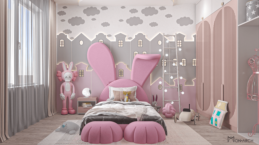bunny bed in a pink kids bedroom