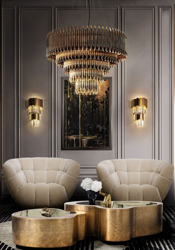 chandelier with two armchairs