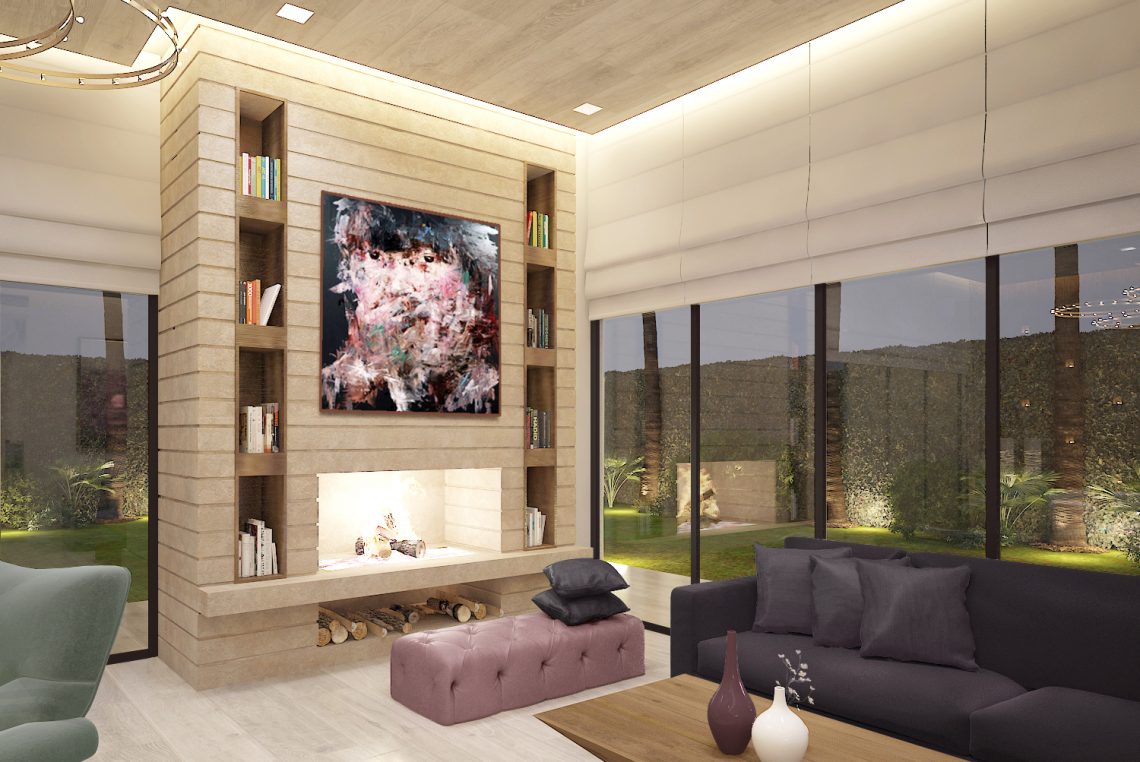 living room with beige tones