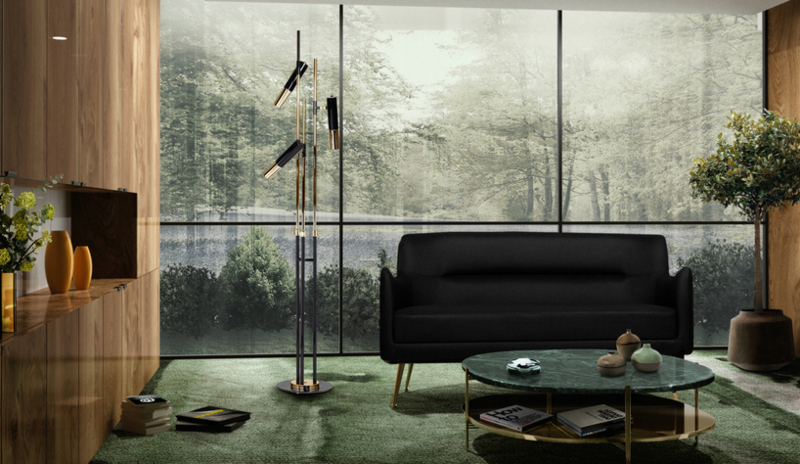 Living room with dark sofa
