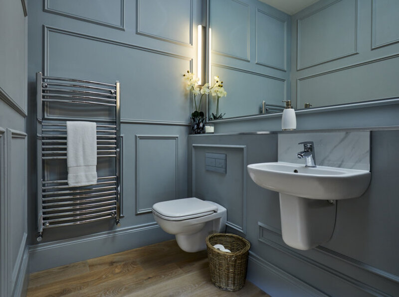 luxury bathroom with gray tones
