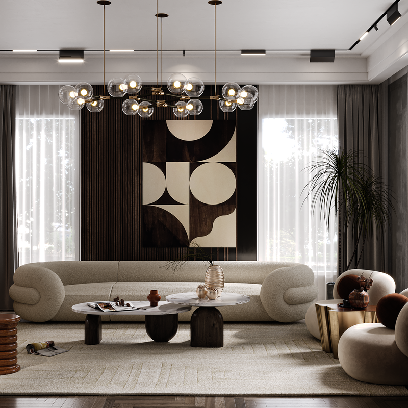luxury living room with brown tones