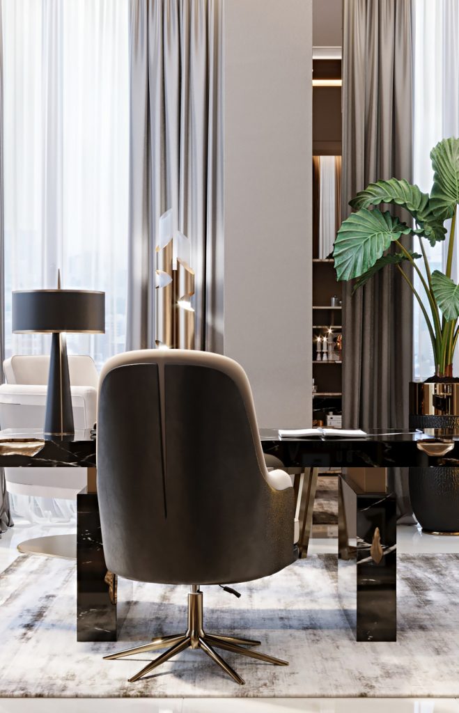 luxury office with golden tones