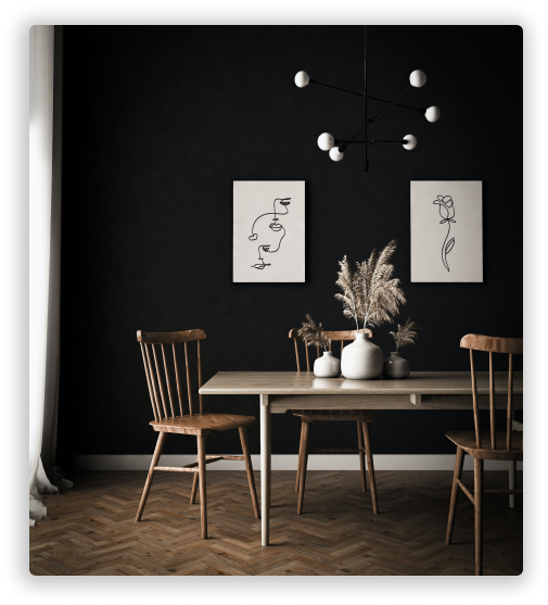 dining room with dark tones